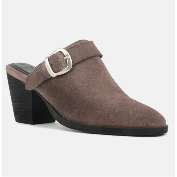 Rag & Co Grey New Stacked Heel Leather Mules with Adjustable Buckle Sz 9 Womens - Picture 7 of 9